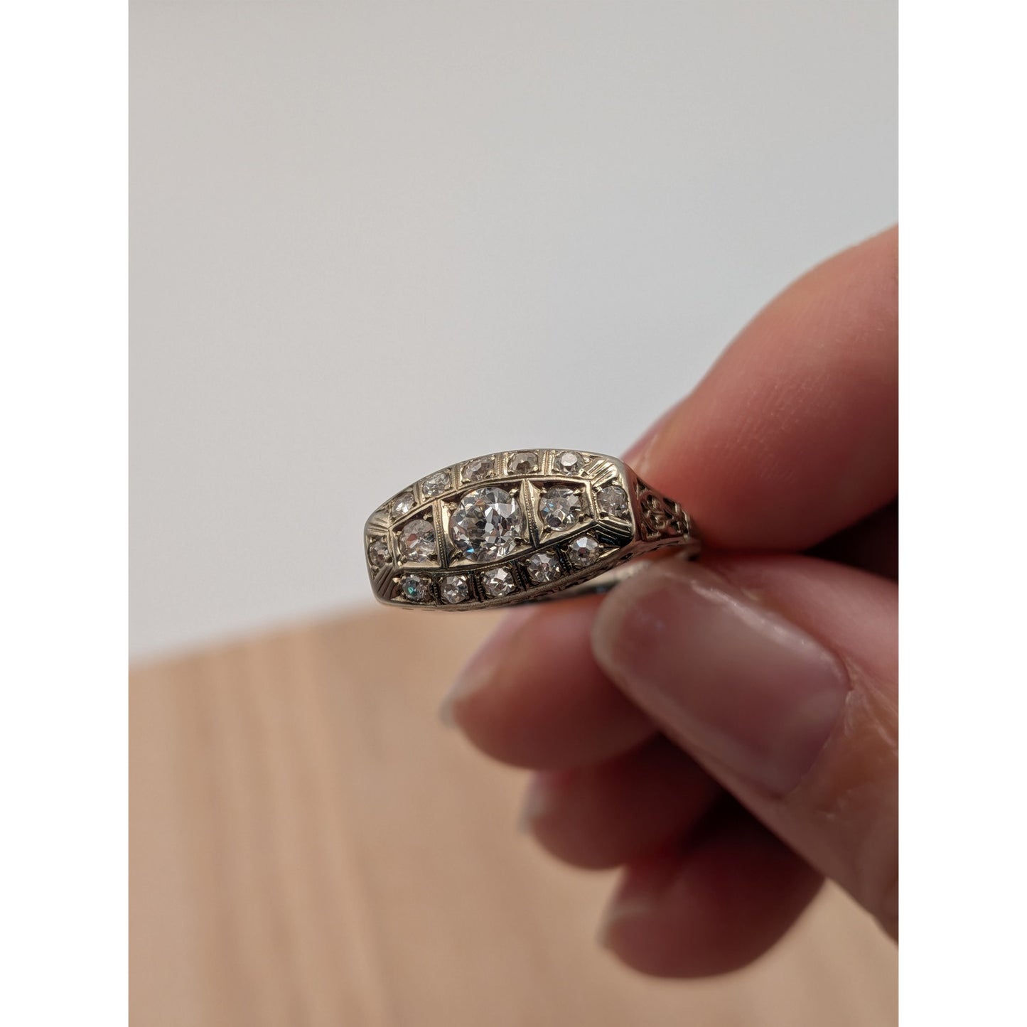 Antique 18k White Gold Cluster Ring Size 5.25 w/ 0.75cttw Diamonds