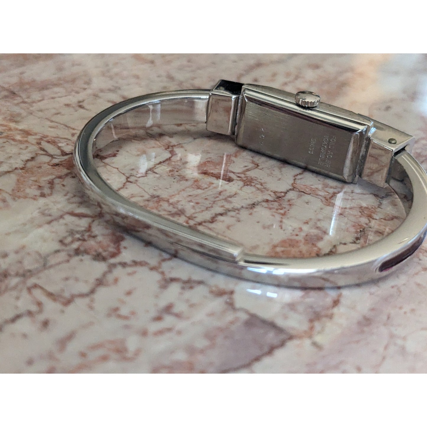 Vintage Chandler Manual Silver Tone Bangle Watch Red Enamel Botanical Shqapes