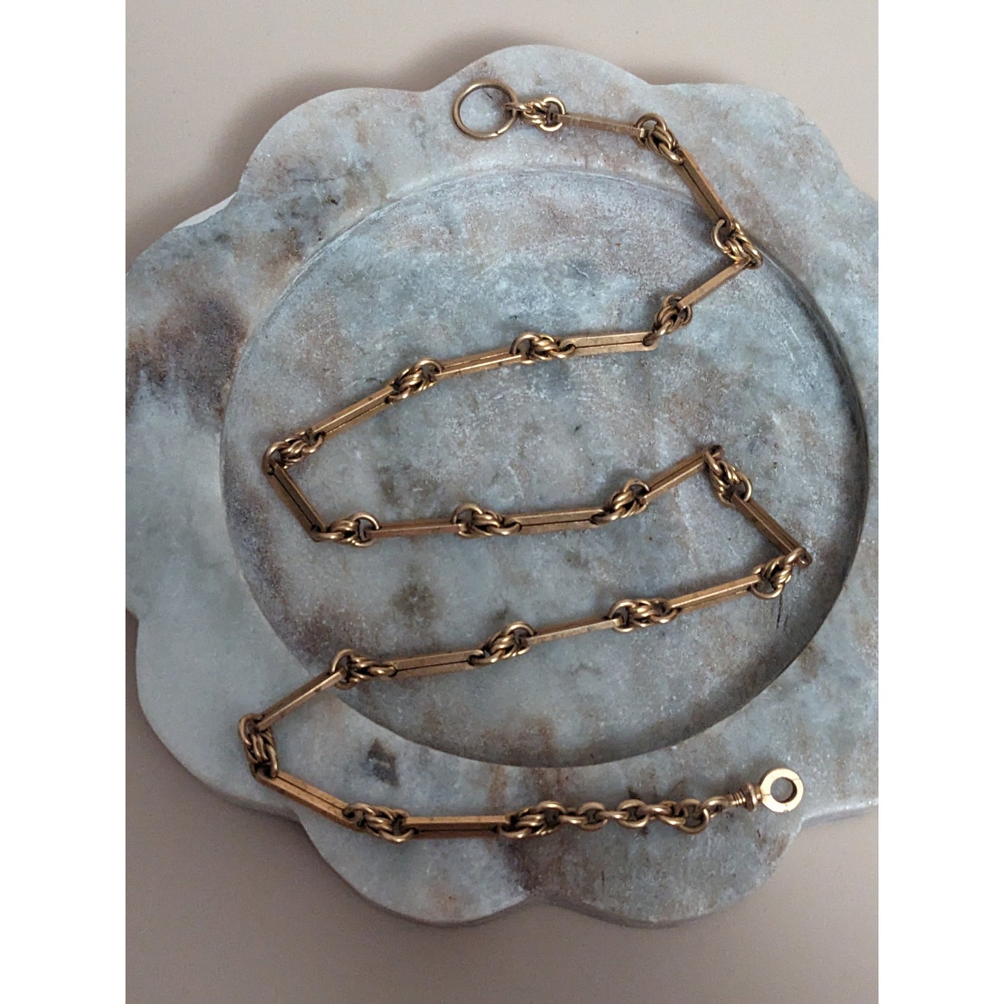 FLAW Antique Unmarked 14k Yellow Gold Paper Clip And Knots Fob Chain