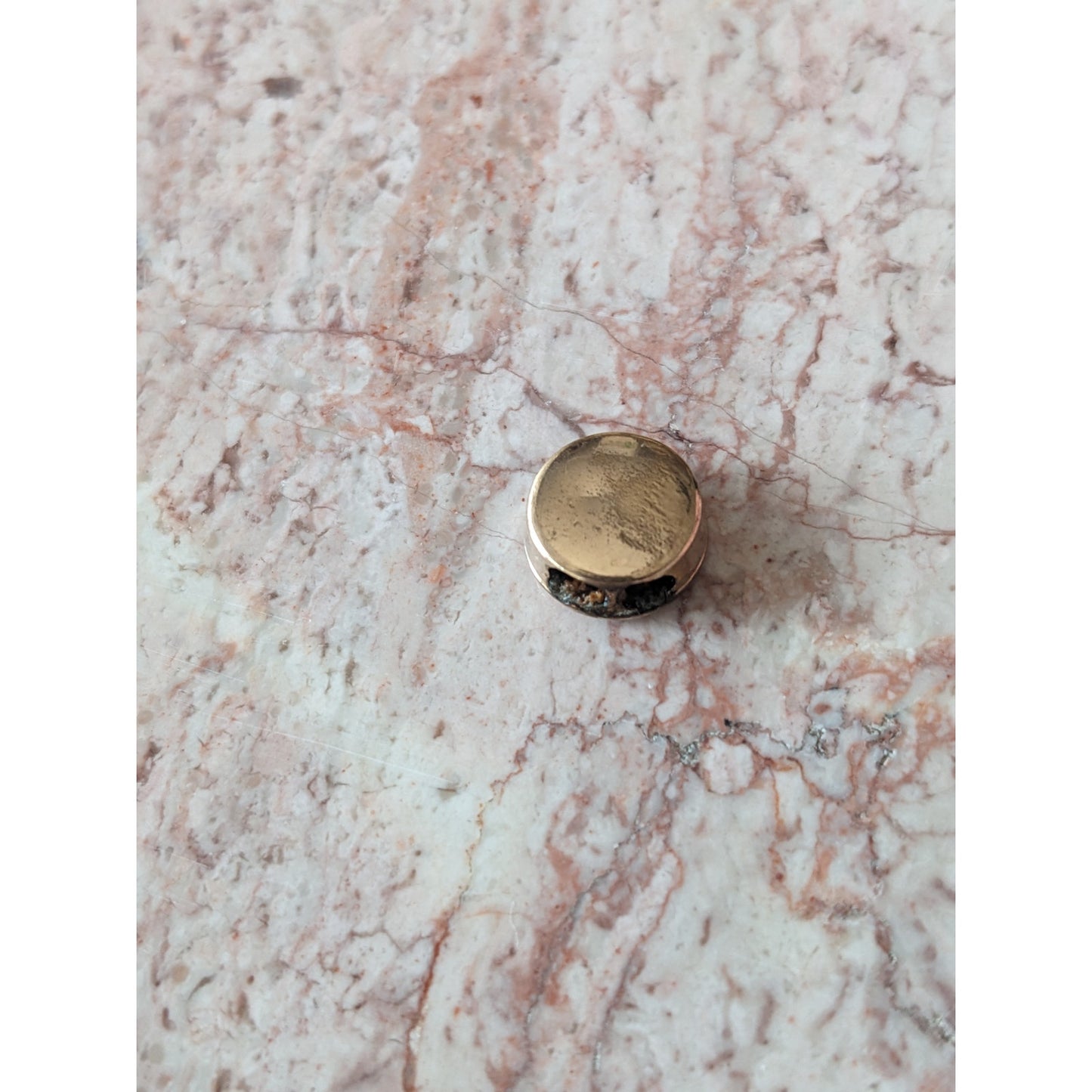Vintage Gold Filled Round Slider Charm Black Stone Heart Engraved