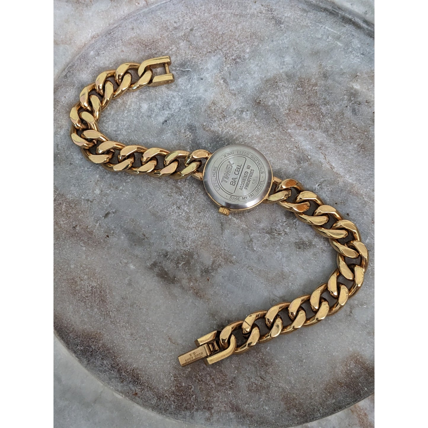 Vintage Andre Mouche Silver Tone Bangle Watch with Blue Floral Enamel Working