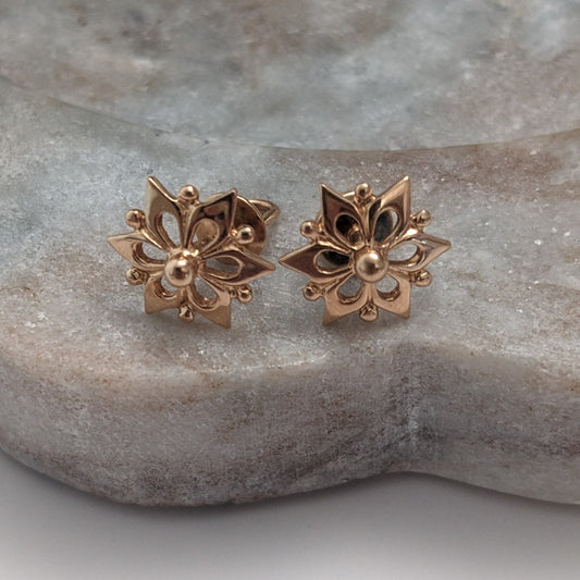 Vintage 14k Rose Gold Flower Shaped Stud Screw Back Earrings