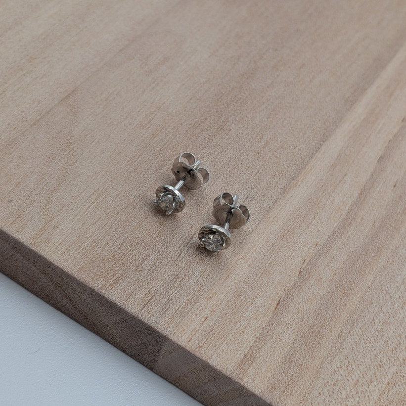 Estate 14k White Gold Illusion Studs with Diamond Center