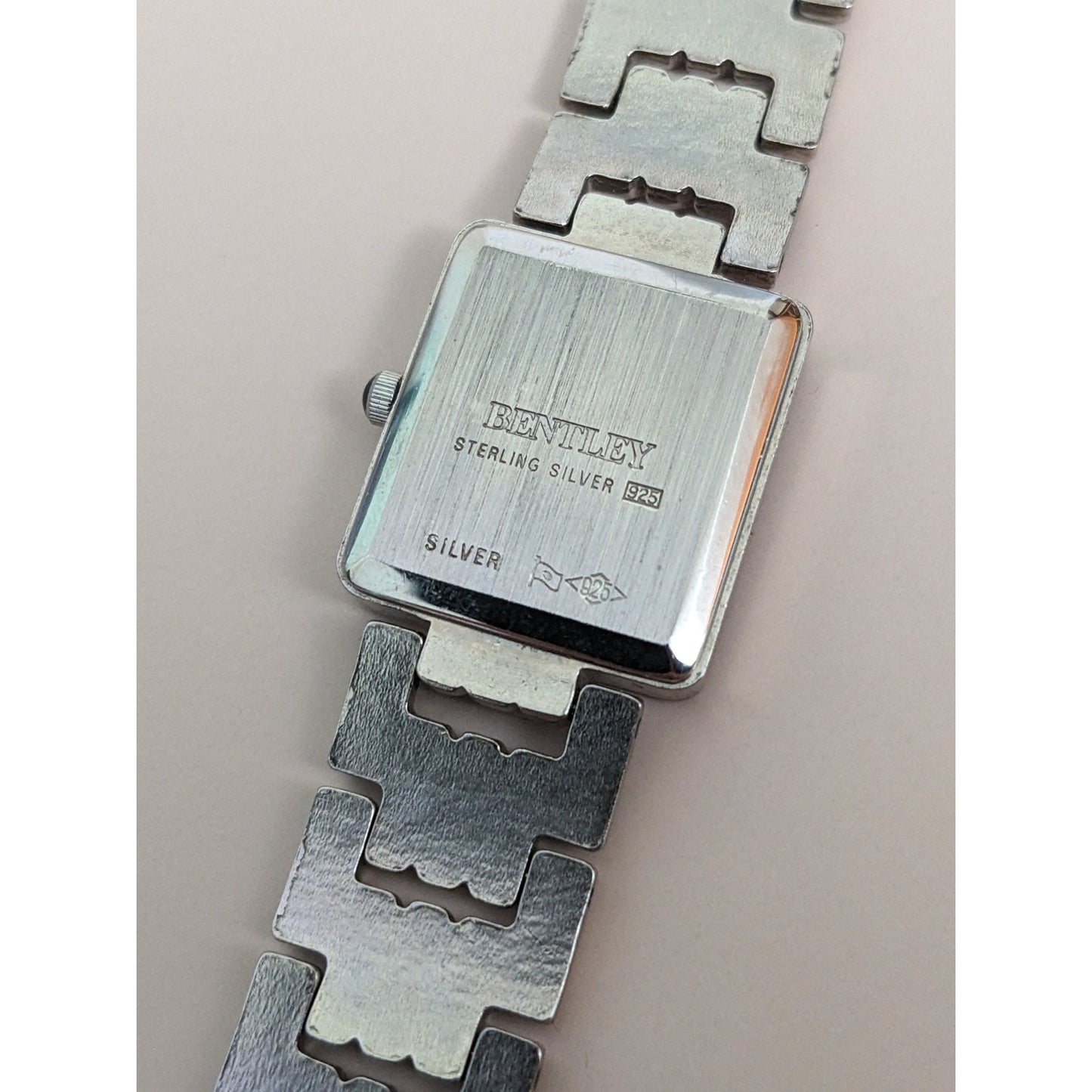 Vintage Andre Mouche Silver Tone Bangle Watch with Blue Floral Enamel Working