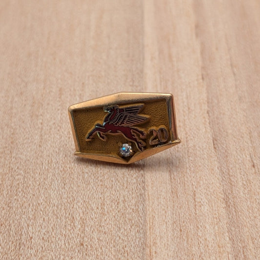 Vintage 10k Yellow Gold Mobil Oil 20 Year Service Pin with Diamond (NO BACK)
