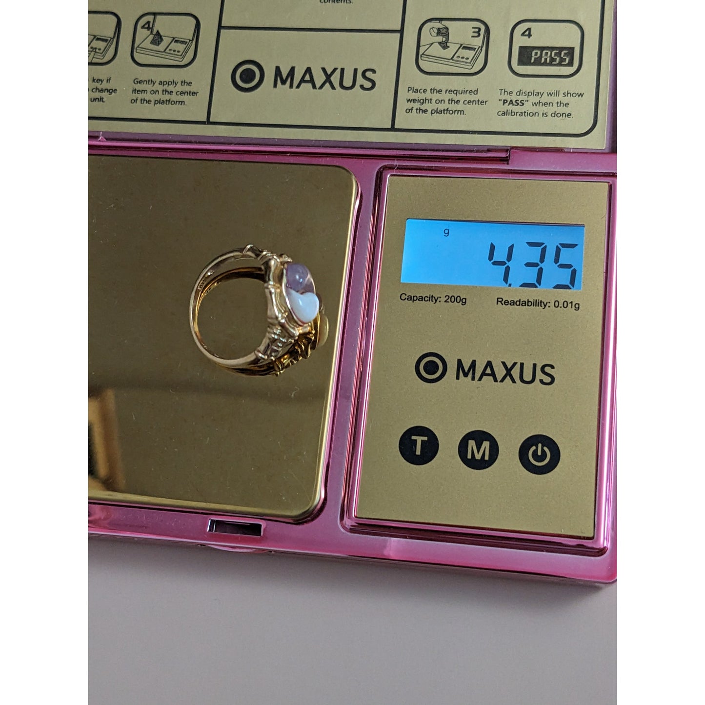 Vintage 14k Yellow Gold Yin Yang (Purple White) Ring Size 8US