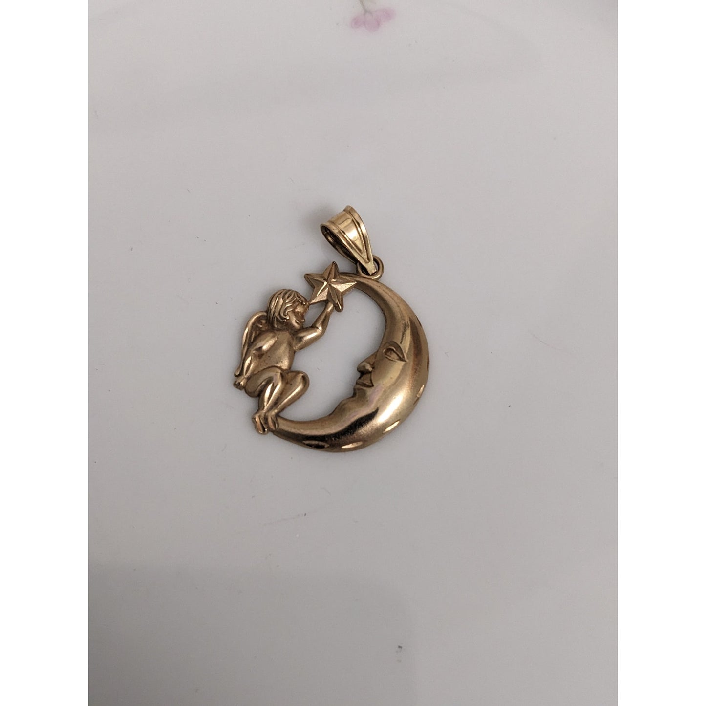 Vintage 14k Yellow Gold Michael Anthony Cherub Star Crescent Moon Pendant