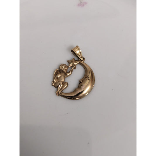 Vintage 14k Yellow Gold Michael Anthony Cherub Star Crescent Moon Pendant