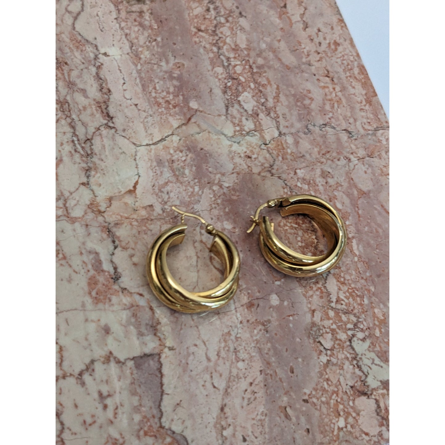 Estate 14k Yellow Gold Hollow Chunky Polished Triple Twist Gold Hoops