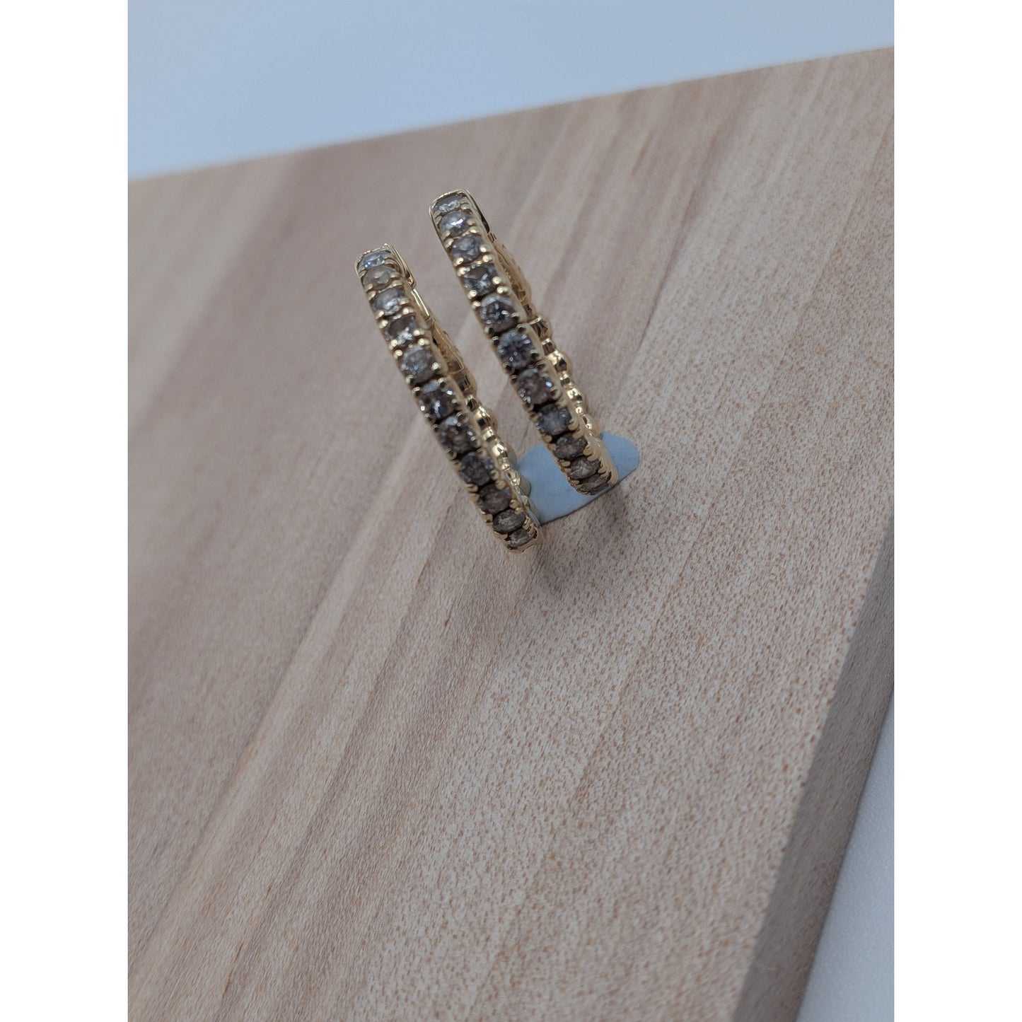Vintage 14k Yellow Gold Huggie Hoop Earrings with Round Diamonds