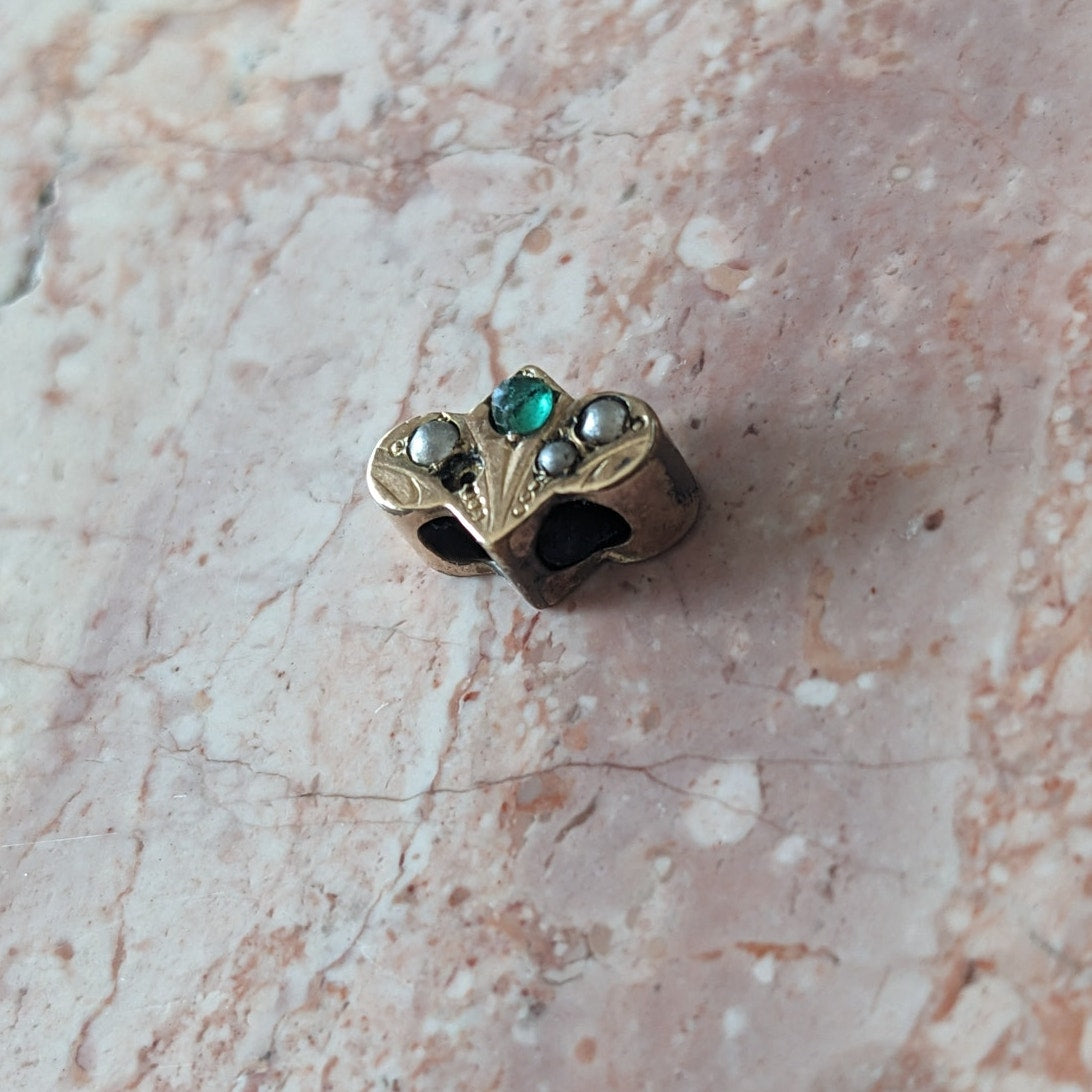 FLAW Vintage Gold Filled Slider Charm with White and Green Stone (1 missing)