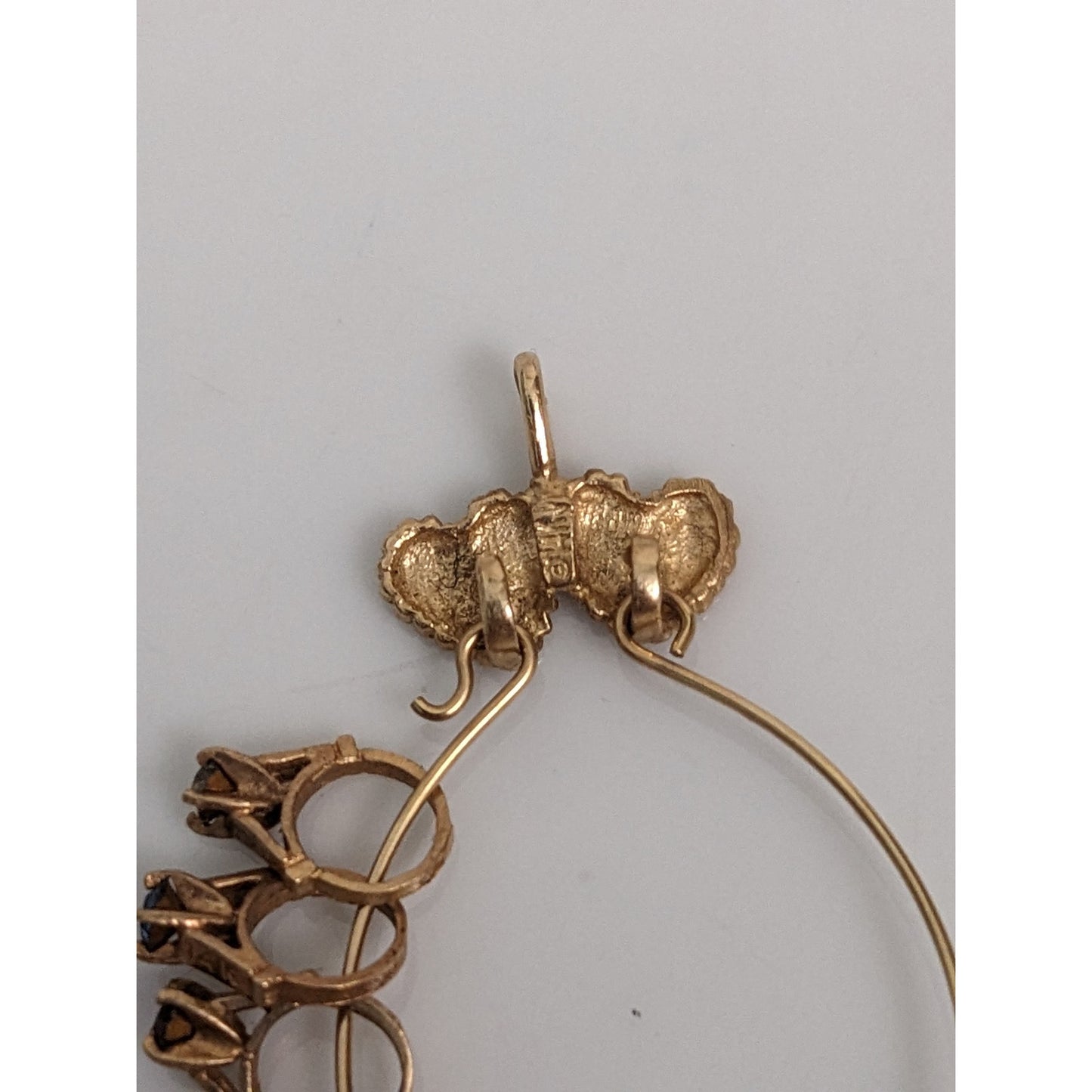 Vintage 14k Gold Double Hearts Charm Holder Pendant with 6 Mini Ring Charms