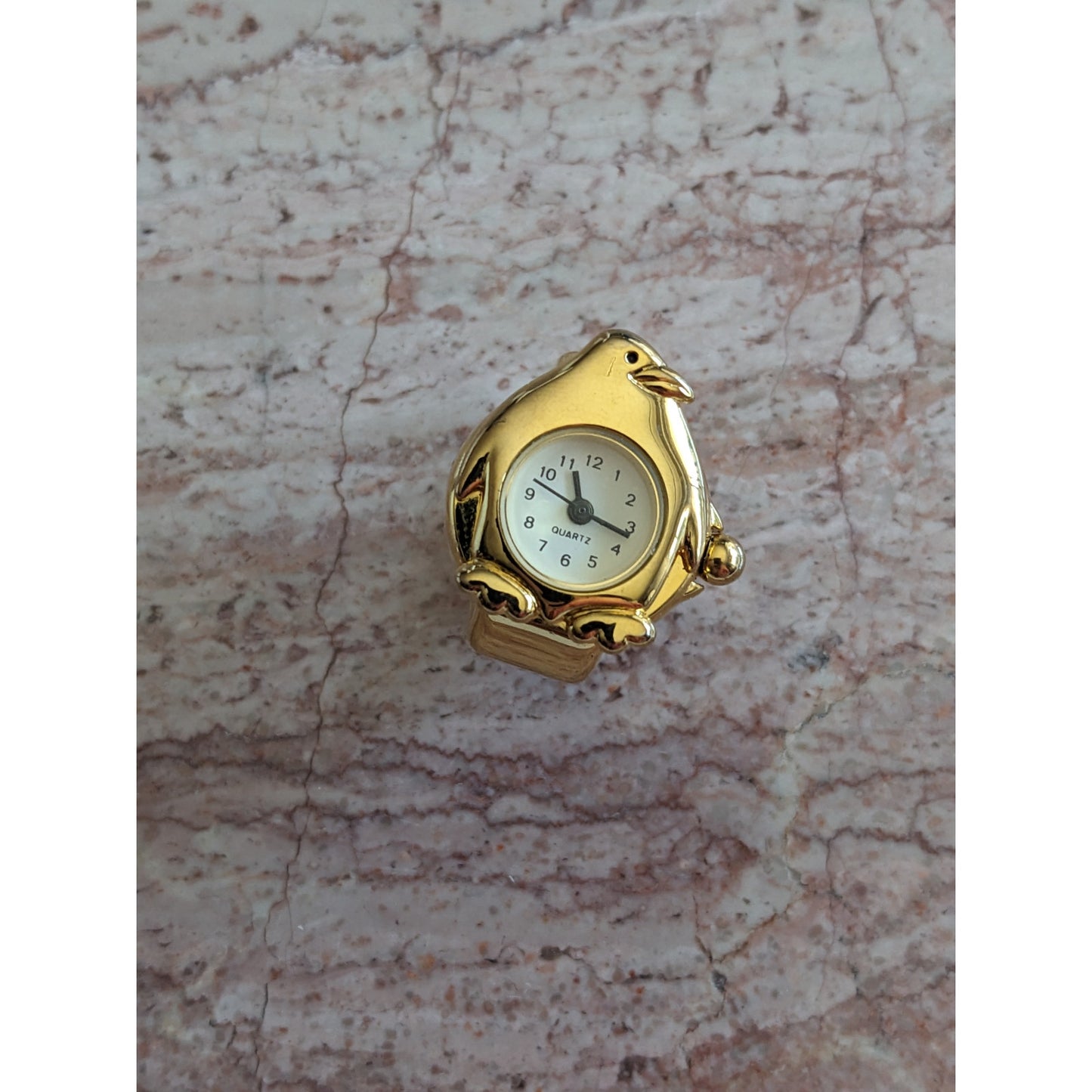 Preowned Gold Tone Ring Watch with Penguin Working