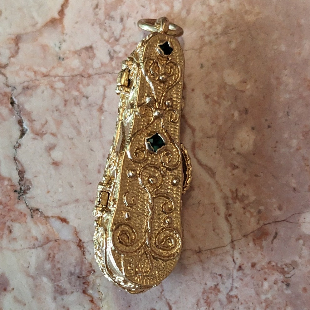 Vintage Unmarked 14k Intricate Violin Case Locket Movable Violin Charm Pendant