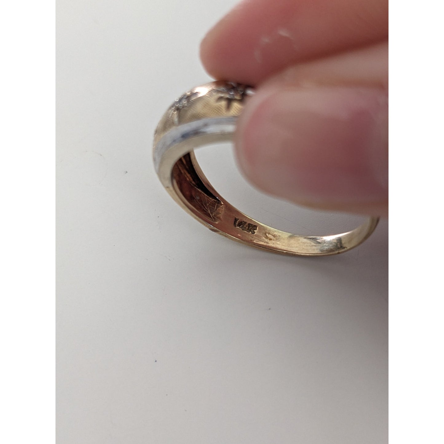 Vintage 14k Yellow and White Gold Ring with Star Bezel Diamond Accents 12US