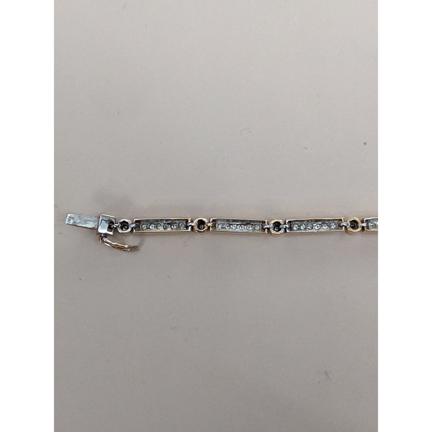 Estate 14k Yellow Gold Light Dainty Diamond Bar Link Bracelet 8 in