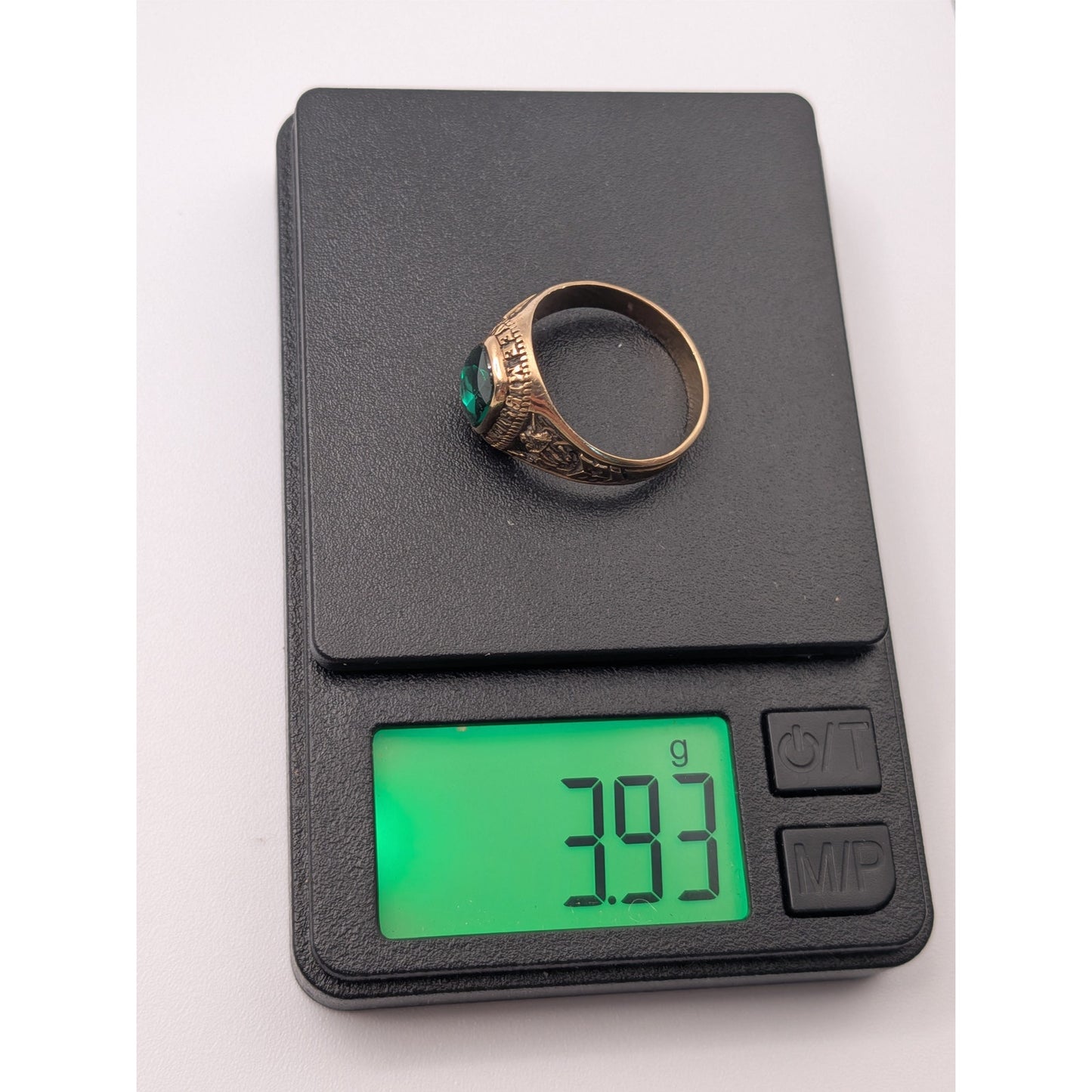 Vintage 10k Yellow Gold Class Ring Shawnee Mission South 1983 Green Stone Size 7