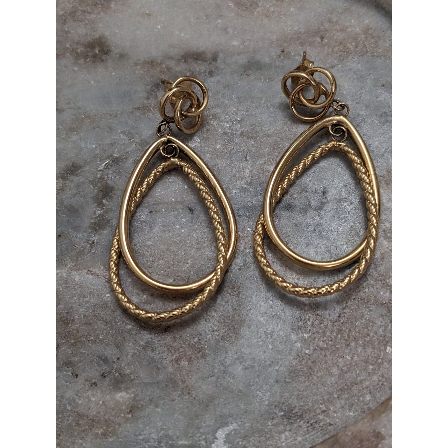 Vintage 14k Solid Yellow Gold Double Oval Earrings