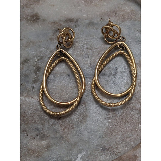 Vintage 14k Solid Yellow Gold Double Oval Earrings