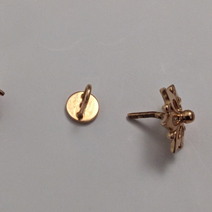Vintage 14k Rose Gold Flower Shaped Stud Screw Back Earrings