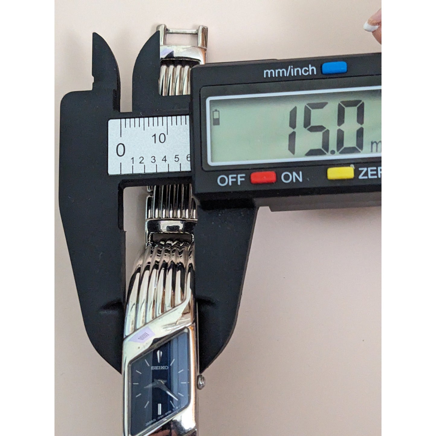 Vintage Andre Mouche Silver Tone Bangle Watch with Blue Floral Enamel Working