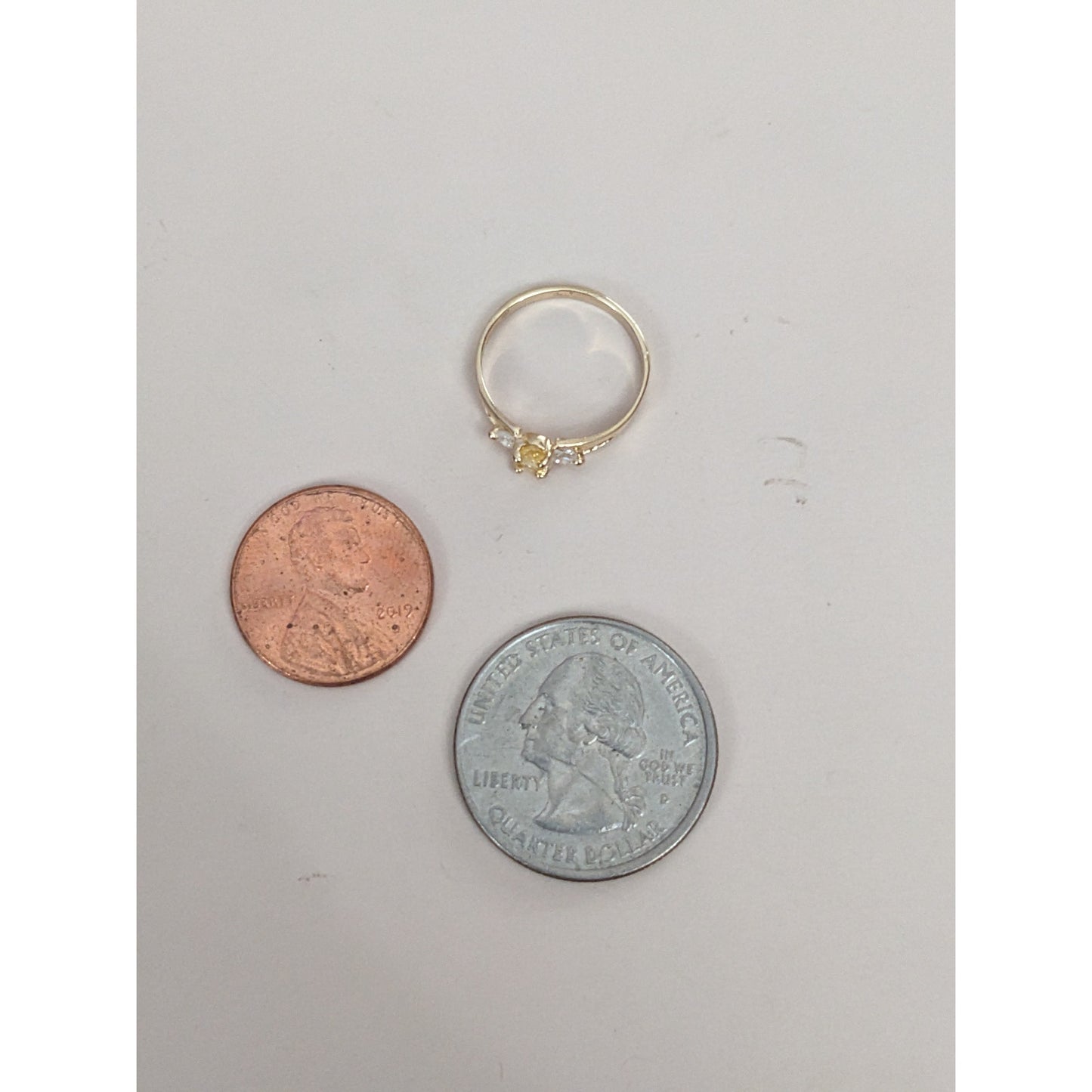 Vintage 14k Gold Mini Dainty Ring with CZ Yellow and White Stones Size 4.5US