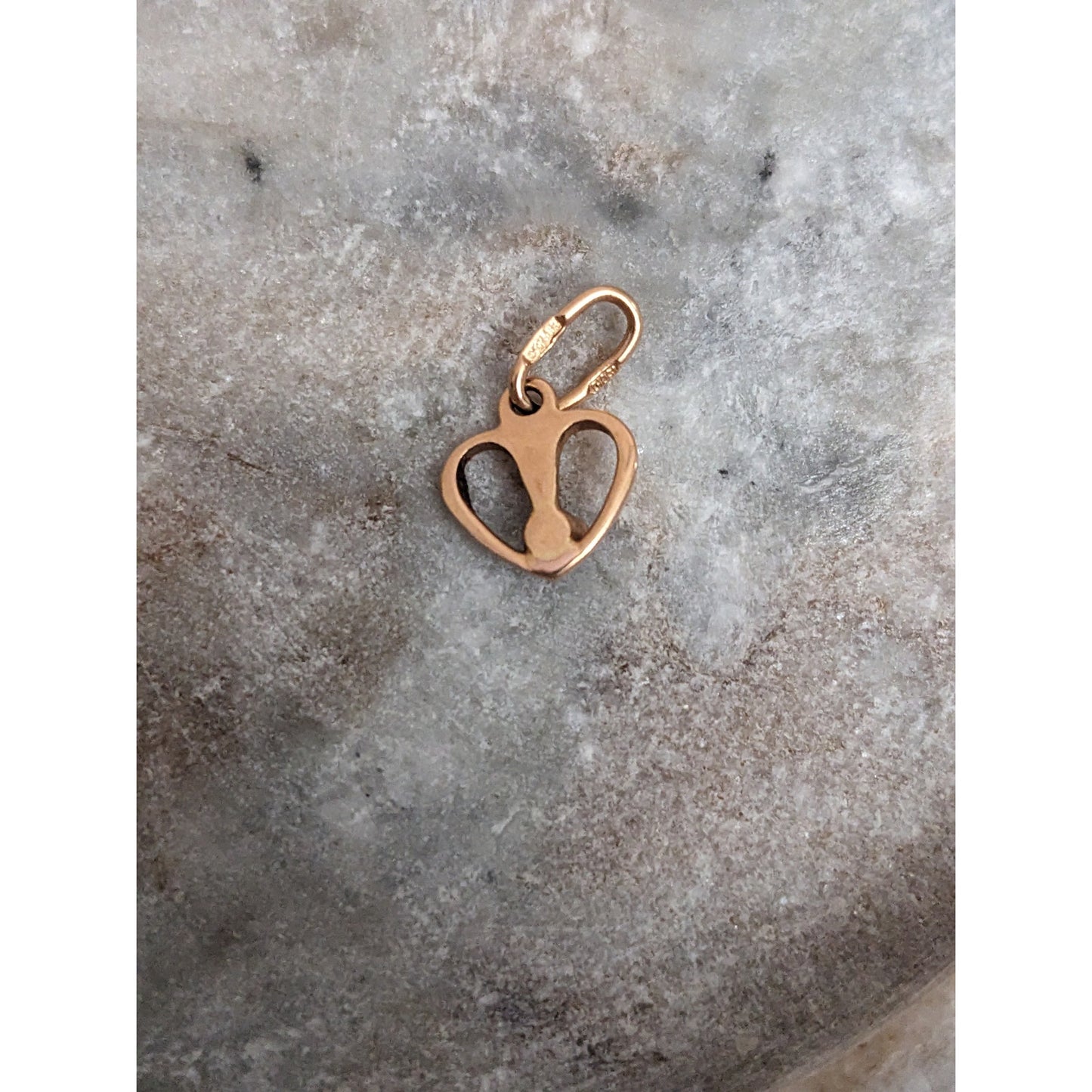 Vintage 14k Rose Gold Ultra Tiny Dainty Heart with Lab Ruby Charm