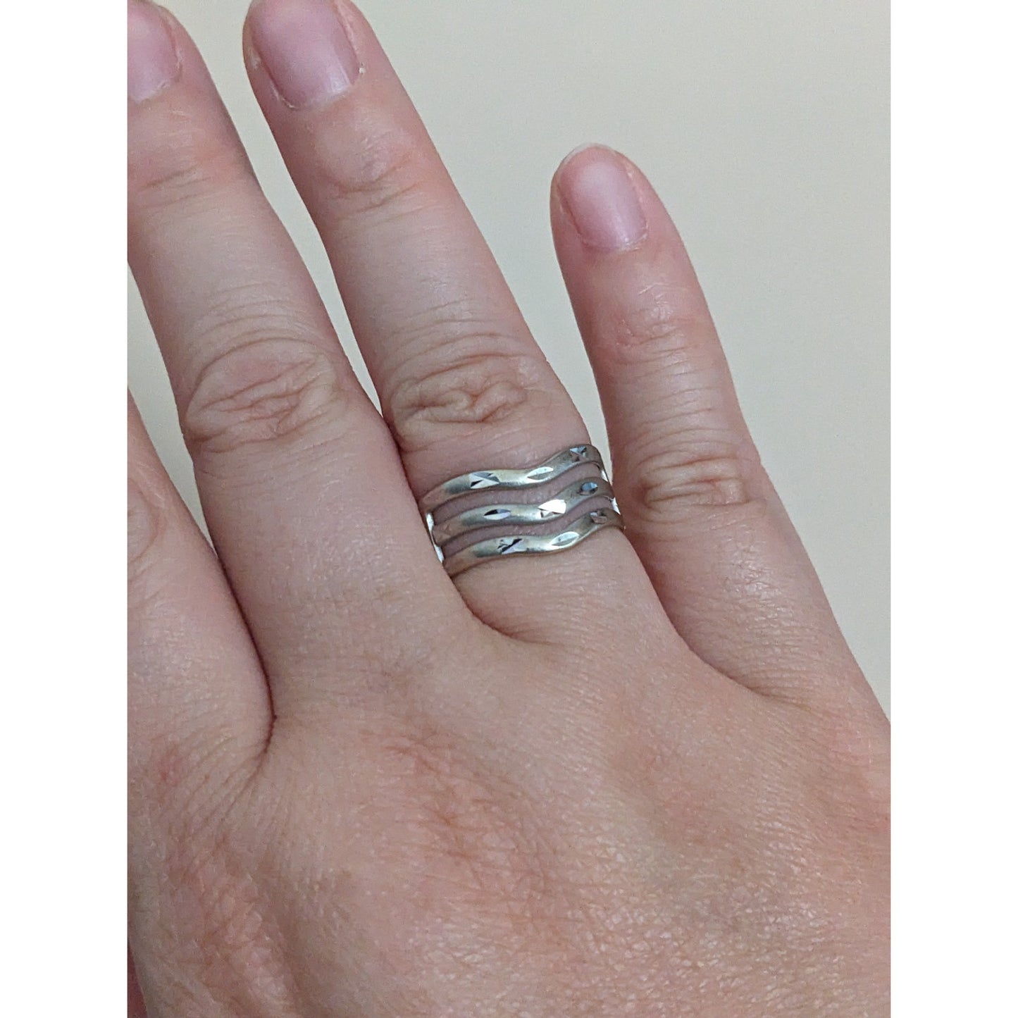 Vintage 14k White Gold Wave 3 Layer Ring Size 7