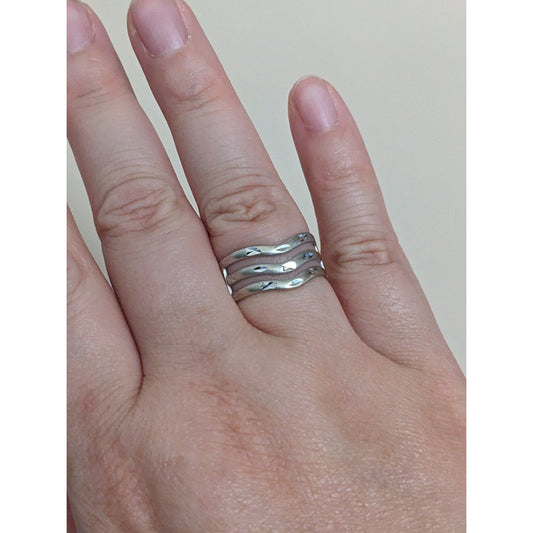 Vintage 14k White Gold Wave 3 Layer Ring Size 7