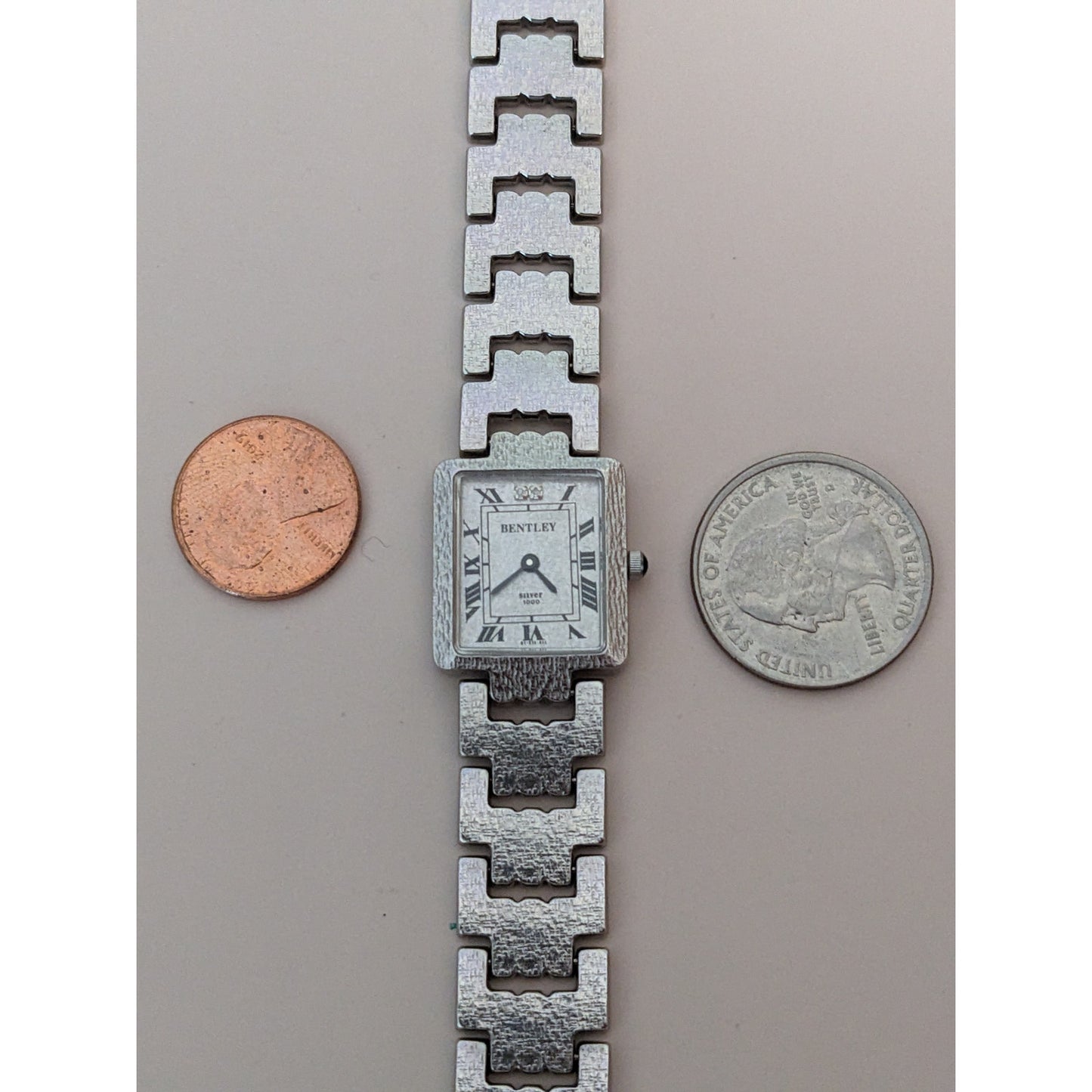 Vintage Andre Mouche Silver Tone Bangle Watch with Blue Floral Enamel Working