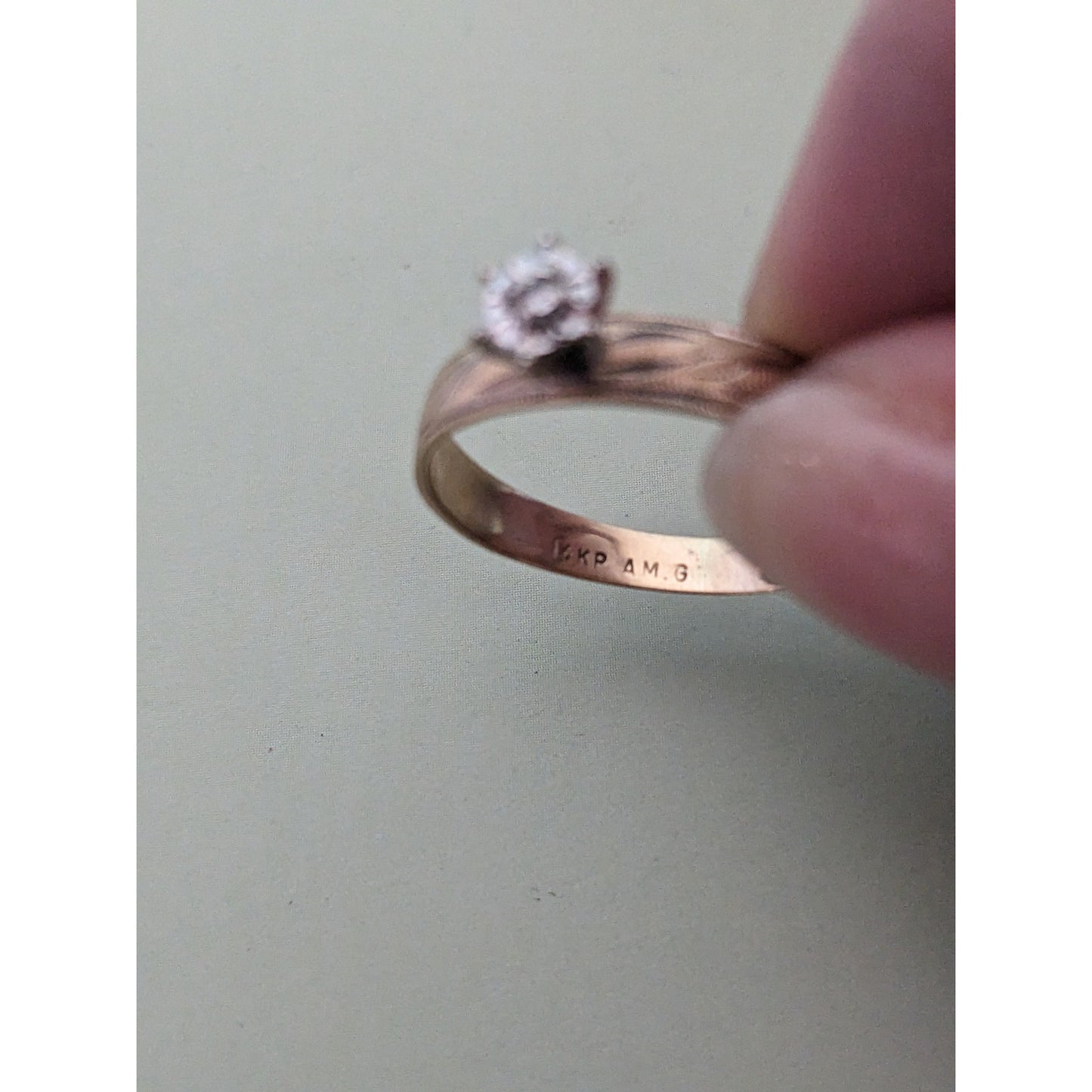 Vintage 14k Yellow Gold Half Etch with Diamond Accent (Small) Ring Size 7.75