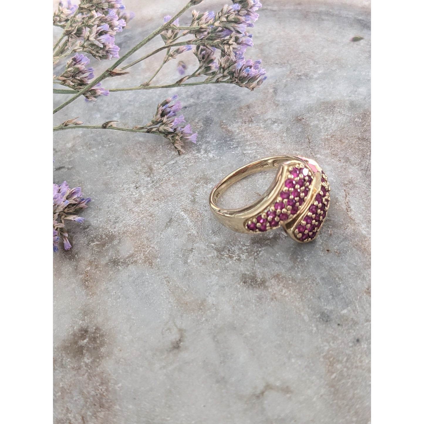 Estate 10k Ruby Cluster Free Form Yellow Gold Ring Size 7US
