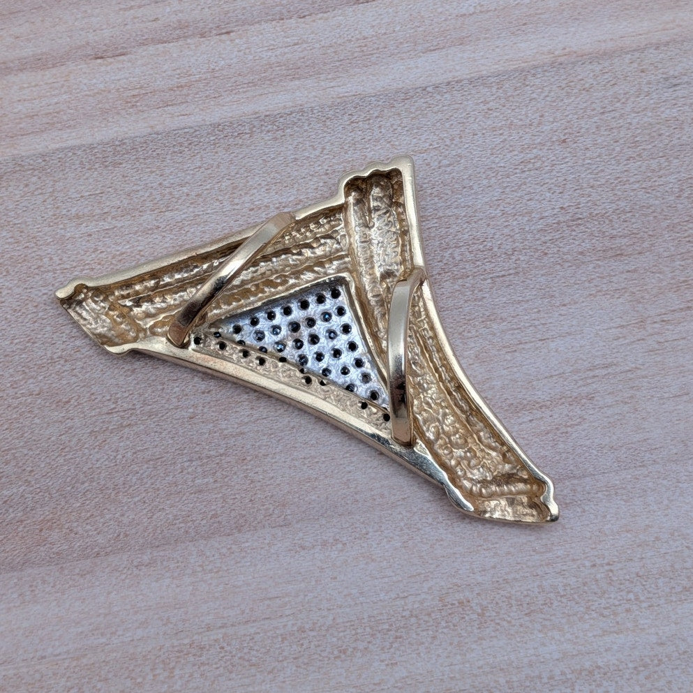 Vintage Unmarked 14k Gold Triangle Slide Pendant with Pave Diamonds