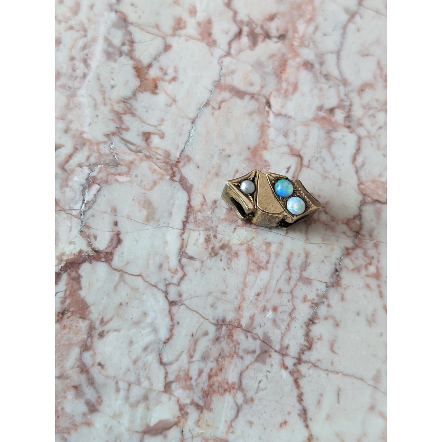 Vintage Unmarked 10k Gold Slider Charm with Faux Opals Dainty