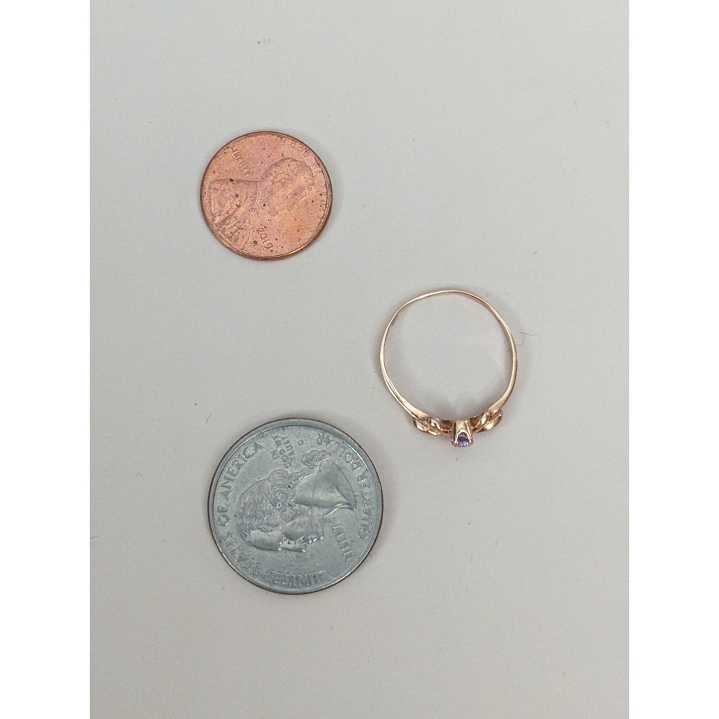 Estate 14k Rose Gold Dainty Purple Stone Tiara Ring Size 7.75