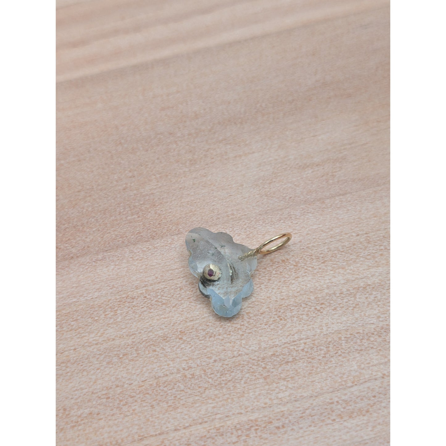 14K Gold Blue Topaz Cloud Pendant Natural Ruby Inlay Carved Gemstone