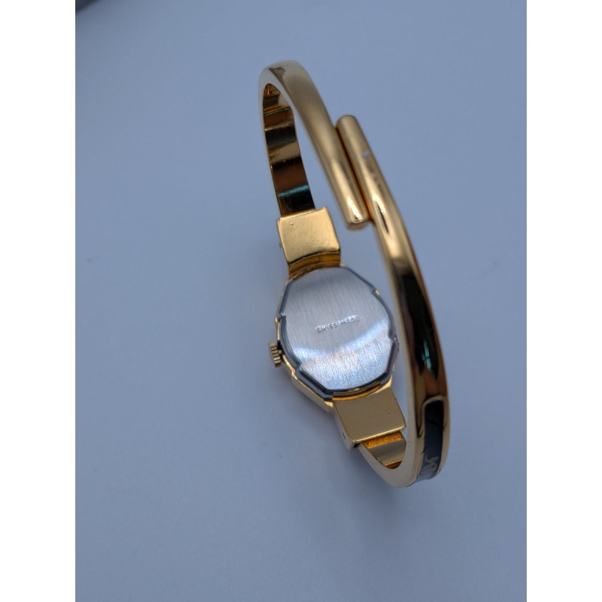 Vintage Andre Mouche Gold Tone Peekaboo Watch Dark Green Enamel White Flowers