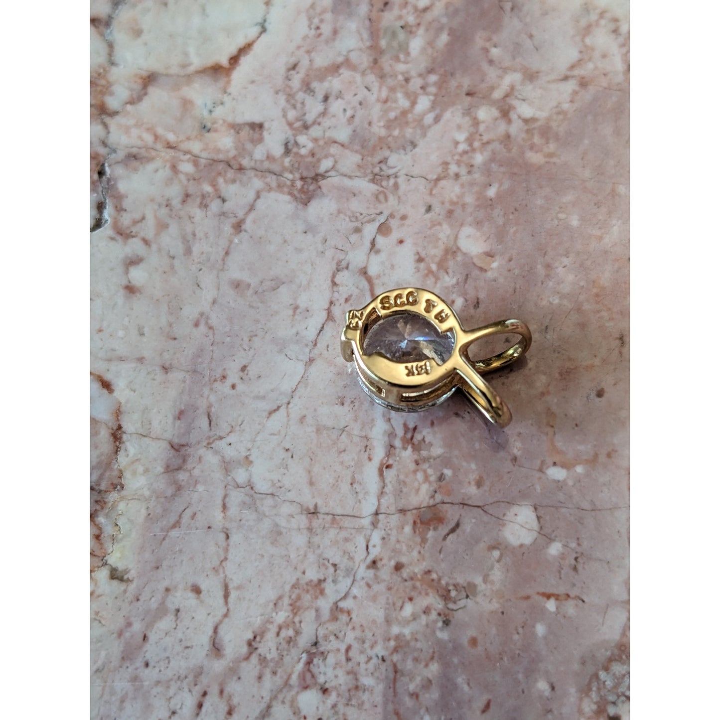 Estate 14k Yellow Gold Tiny White CZ Solitaire Pendant