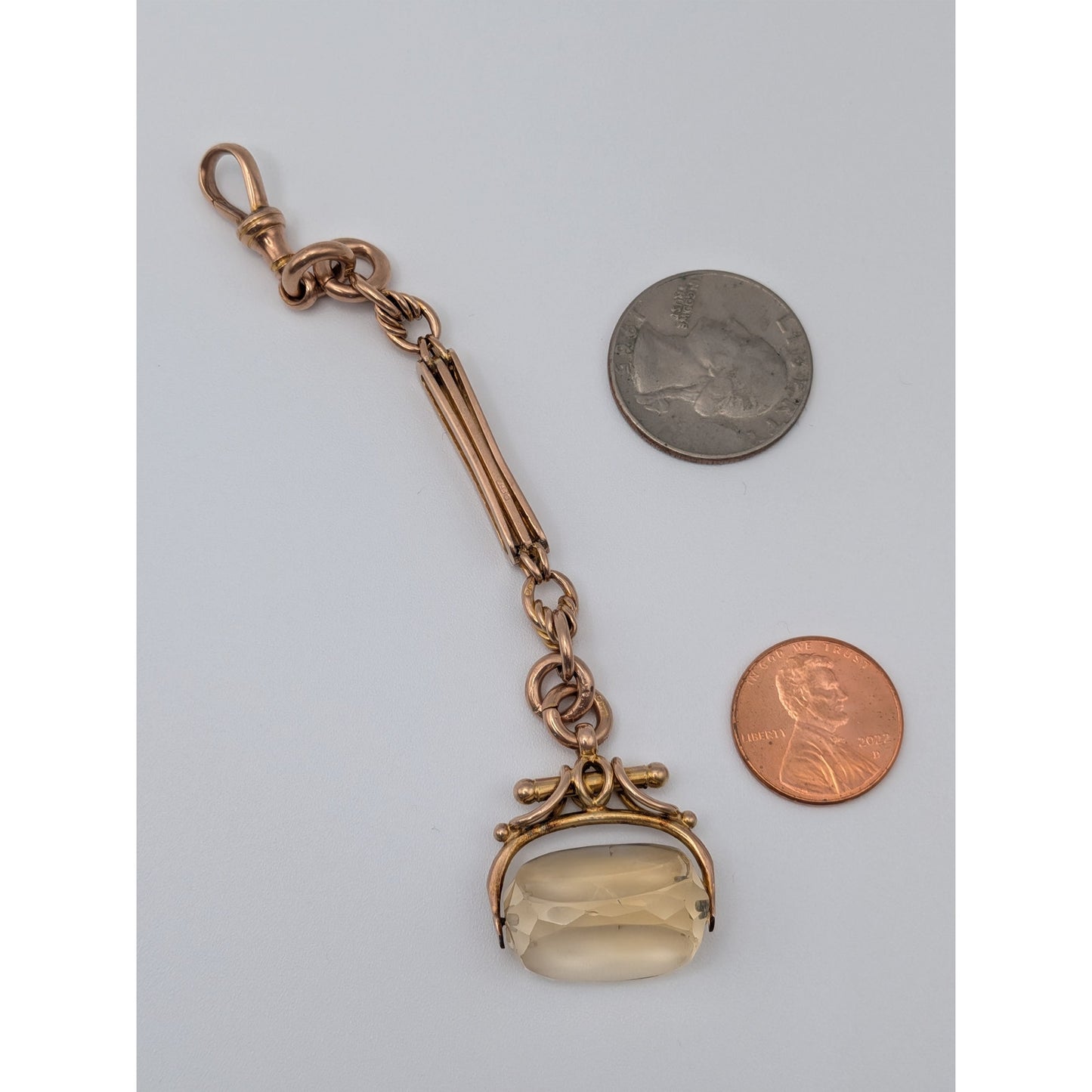 Vintage 9k Gold Pocket Watch Swivel Fob with Rotating Citrine