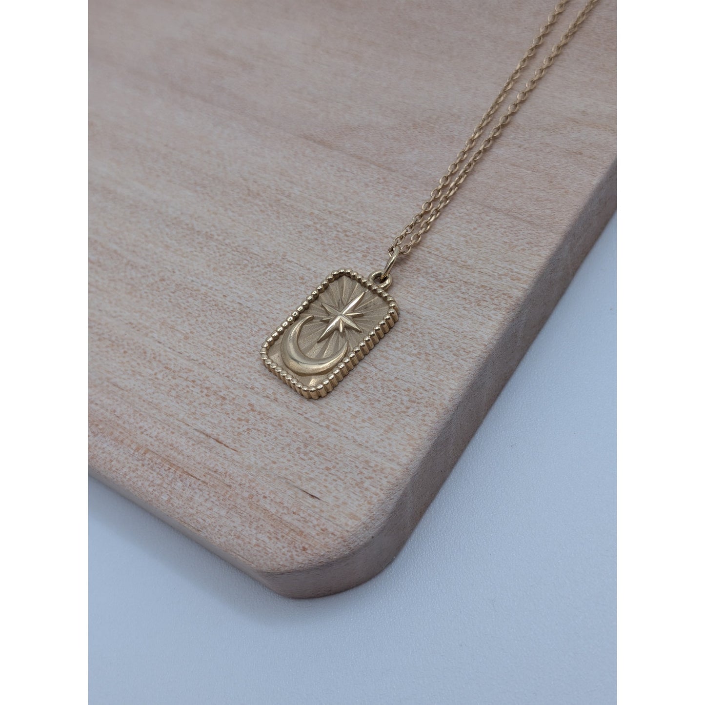 Estate 14k Yellow Gold Celestial Moon and Star Pendant Necklace