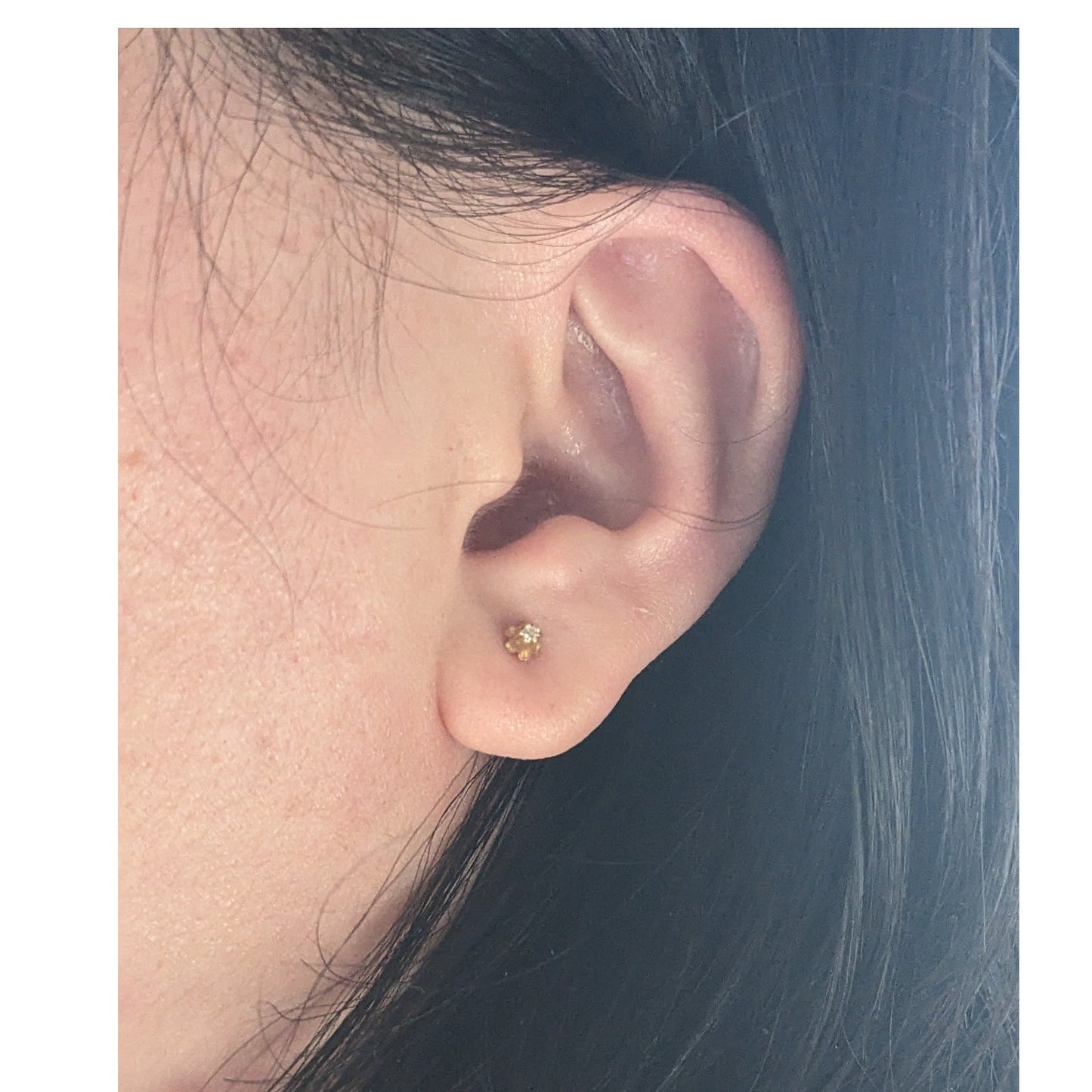 Estate 14k Gold Super Tiny Single Diamond Flower Stud Earring SINGLE PIECE