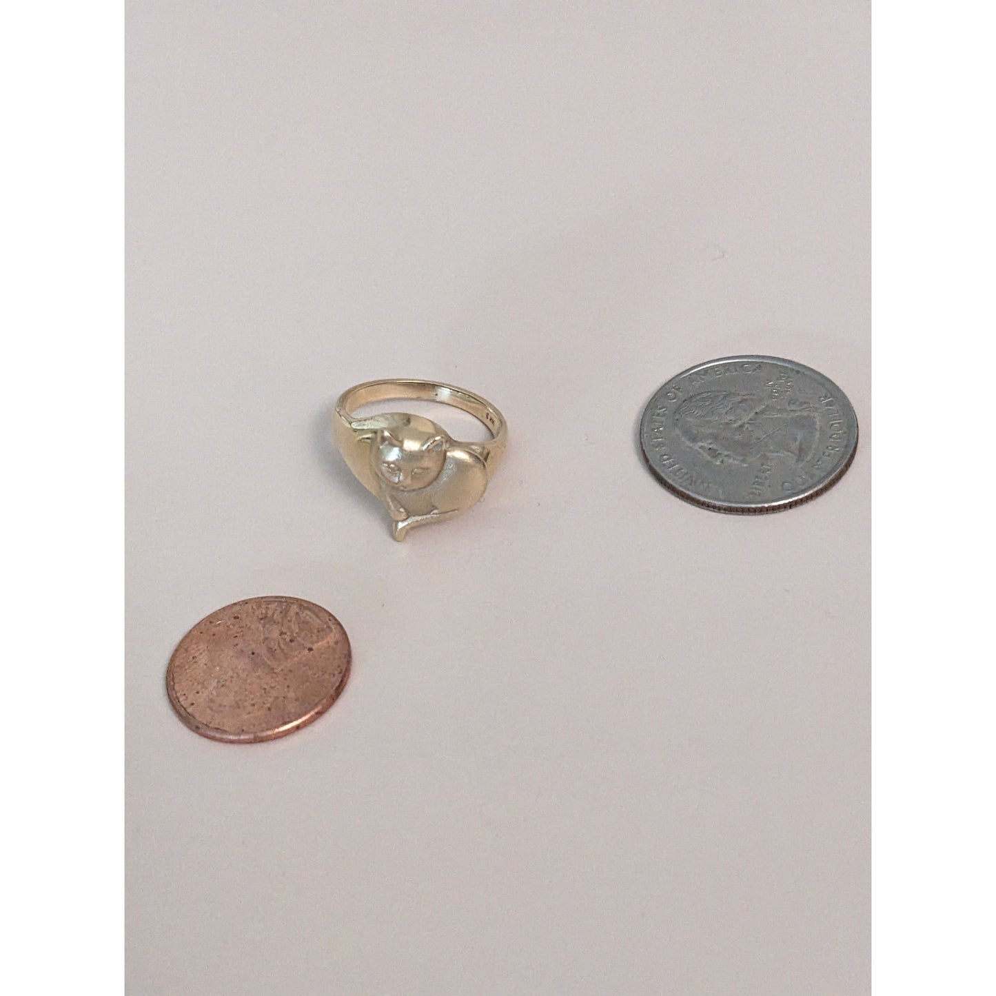 Vintage 14k Yellow Gold Heart Shaped Cat Ring Size 7