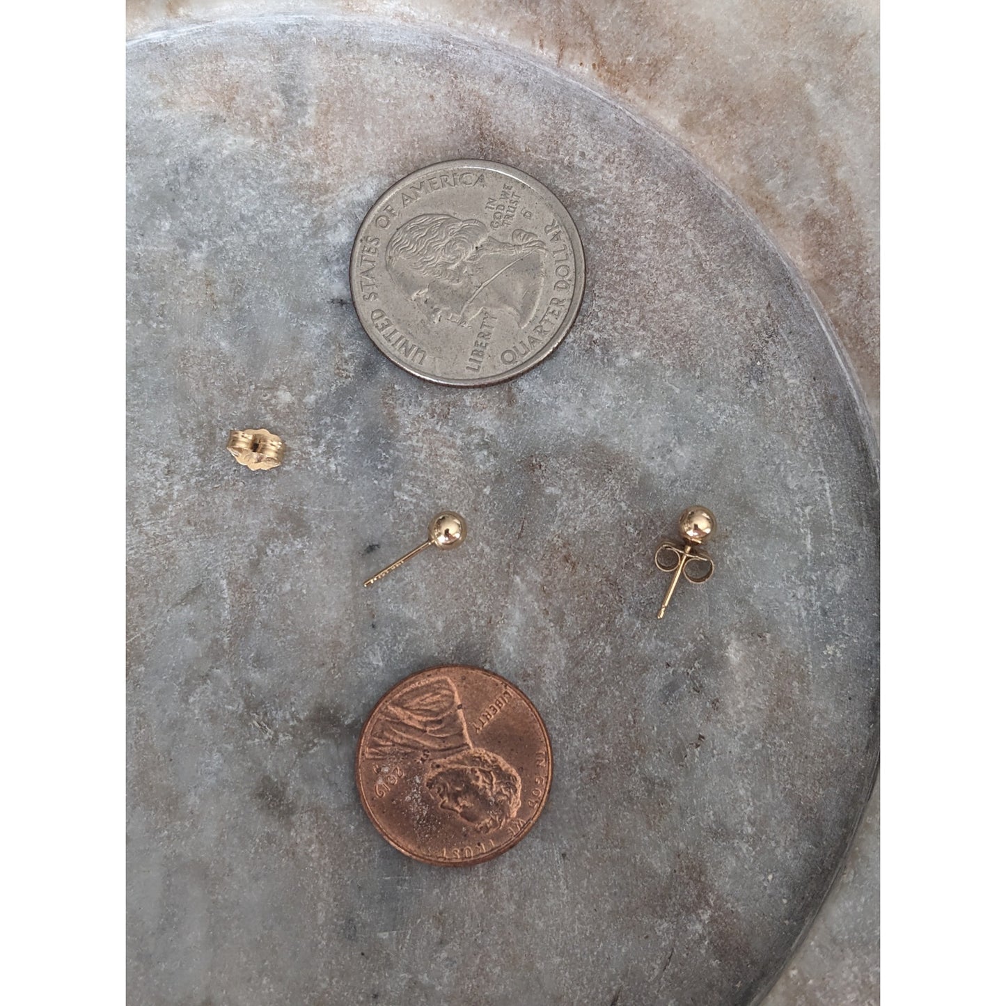 Estate 14k Yellow Gold Hollow DAINTY SUPER TINY Simple Ball Stud Earrings