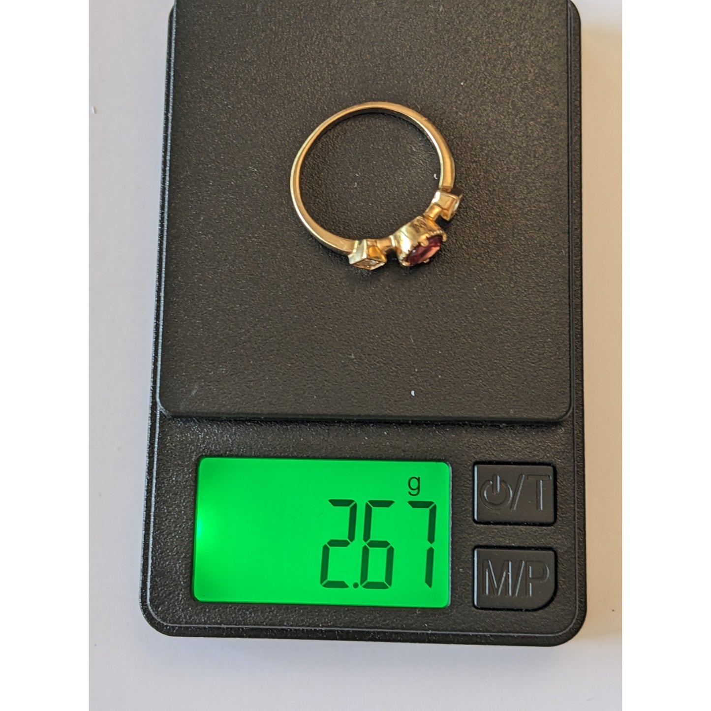 Estate 14k Yellow Gold Red Garnet White Zircon Accent Stone Ring Size 7