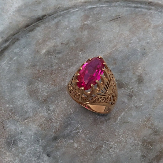 Vintage USSR 585 (14k) Rose Gold Lab Created Ruby Ring Size 8
