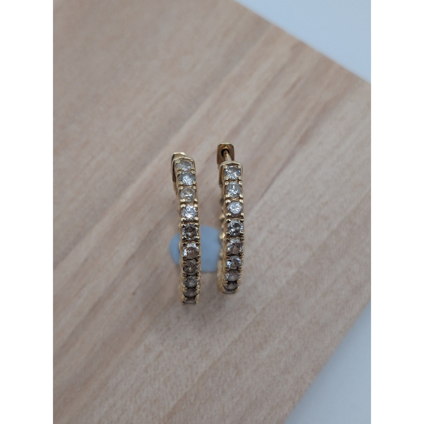 Vintage 14k Yellow Gold Huggie Hoop Earrings with Round Diamonds