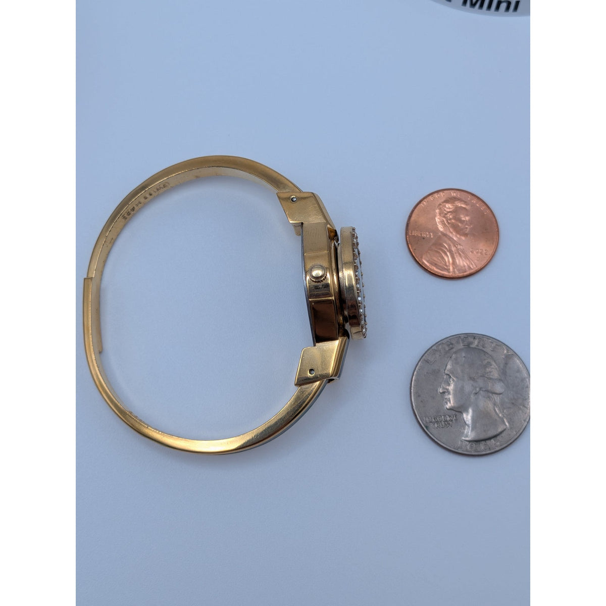 FLAW Vintage Andre Mouche Gold Tone Peekaboo Watch Green Orchid Theme