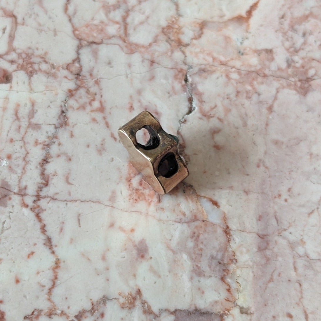 FLAW Vintage Gold Filled Slider Charm with White and Green Stone (1 missing)
