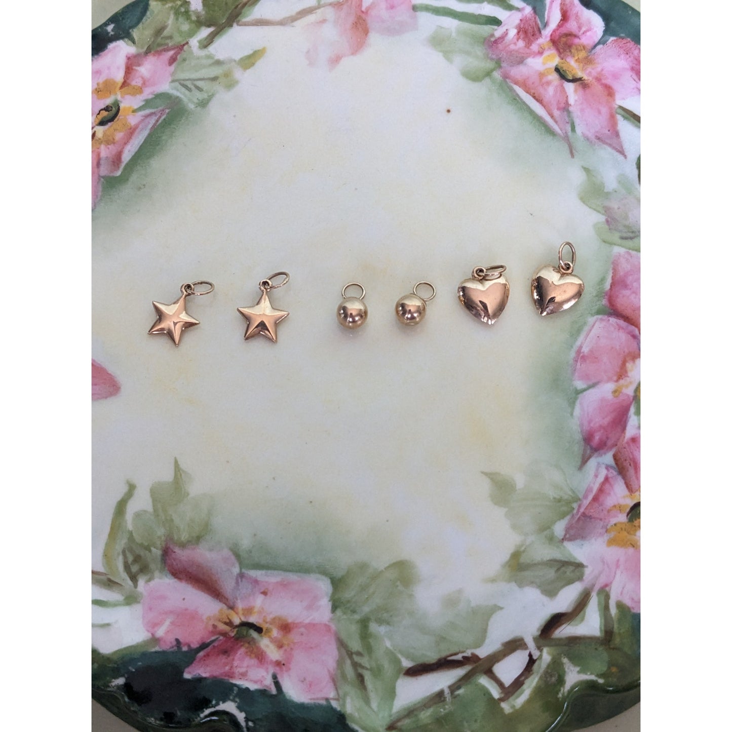 Vintage Unmarked 14k Solid Yellow Gold Dainty Mini Charm (Star, Ball, Heart)