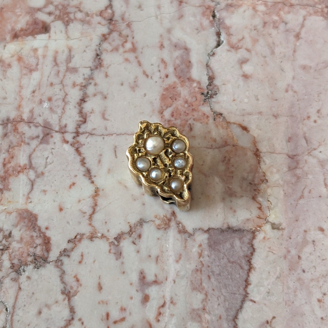 Vintage Unmarked 14k Gold Dainty Mini Slider Charm with Faux Pearls